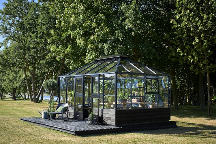Juliana Gewächshaus Grand Oase anthrazit - 3 mm Sicherheitsglas - für Mauer - 13,0 m²