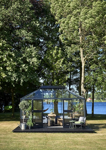 Juliana Gewächshaus Grand Oase anthrazit - 3 mm Sicherheitsglas - für Mauer - 13,0 m²