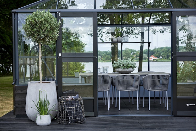 Juliana Gewächshaus Grand Oase anthrazit - 3 mm Sicherheitsglas - für Mauer - 13,0 m²