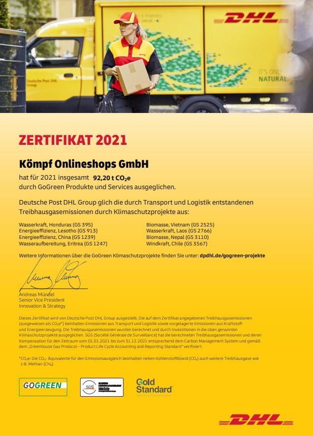 DHL GoGreen Zertifikat 2021