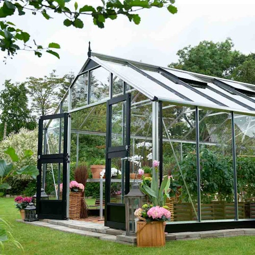Juliana Gewächshaus Gärtner - 16,2 m² / 18,8 m² / 21,4 m² inkl. gratis Fundamentrahmen & Startset im Wert von bis zu 798 € (bei anthrazit & Sicherheitsglas)