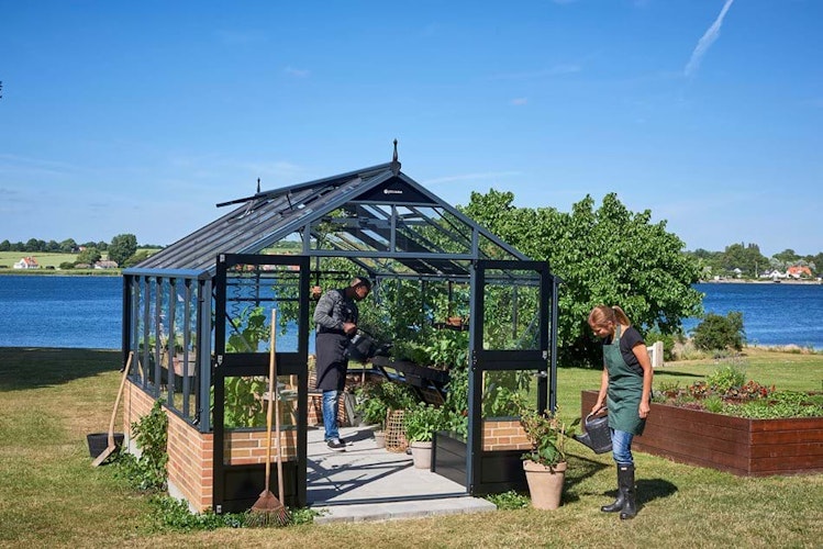 Juliana Gewächshaus Premium anthrazit - 3 mm Sicherheitsglas - für Mauer - 13,0 m²