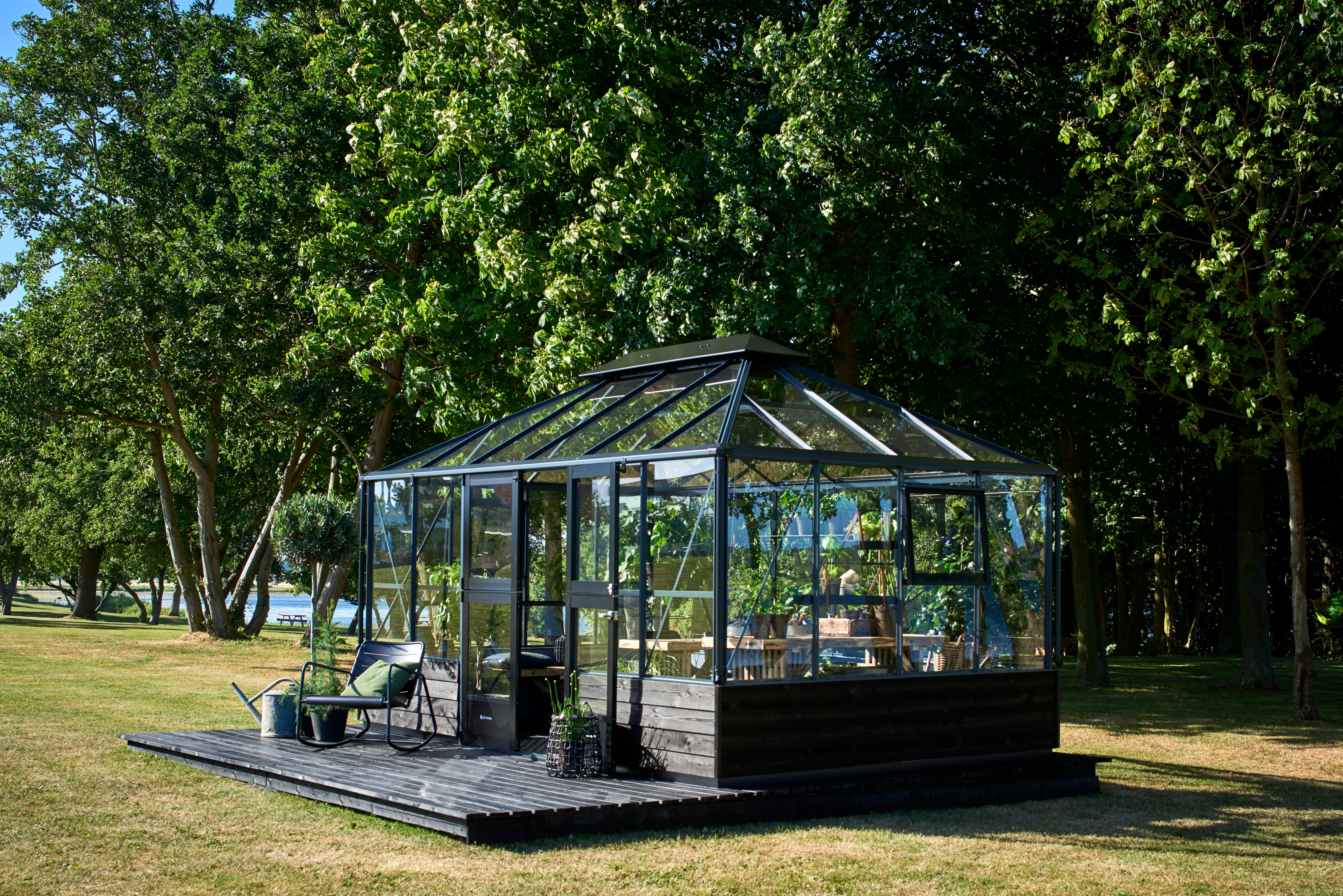 Juliana Gewächshaus Grand Oase anthrazit - 3 mm Sicherheitsglas - für Mauer - 13,0 m²